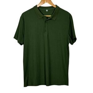 Men’s Olive Green Knit Polo Shirt Medium Textured Short Sleeve Casual